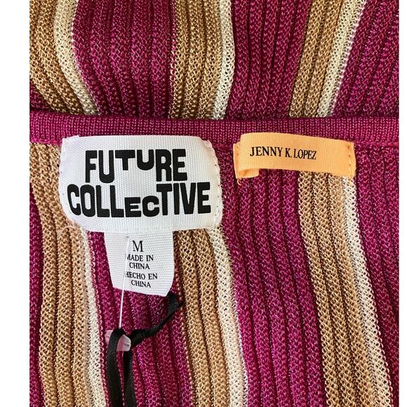 New Future Collective x Jenny K. Lopez Striped Strappy Tank Pink Gold Medium - Picture 3 of 6